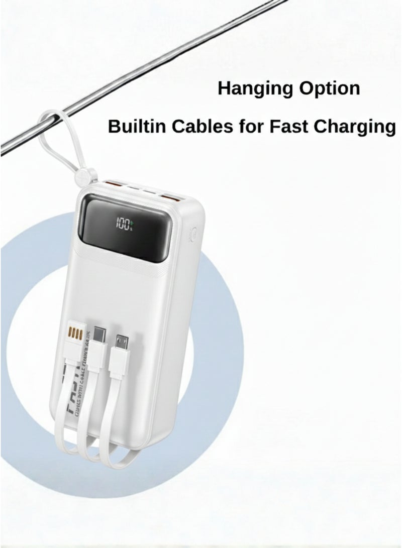 Levino 10000mAh Slim Power Bank with Pickup Handle – 22.5W Fast Charging, Smart Chip Overcharge Protection, Flight Approved, Built-in 4 Cables (USB, Type-C, Mini USB), 3 Ports, Compatible with iPhone 15/14/13, Samsung Galaxy S23/S22, Huawei P50/P40, Xiaomi, Oppo & More – White - Image 3